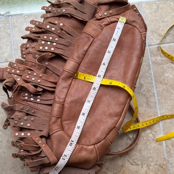 Lucky Penny Anthropologie Sunlit Fringe Soft Leather & Studs Hobo Bag Festival - Picture 14 of 16
